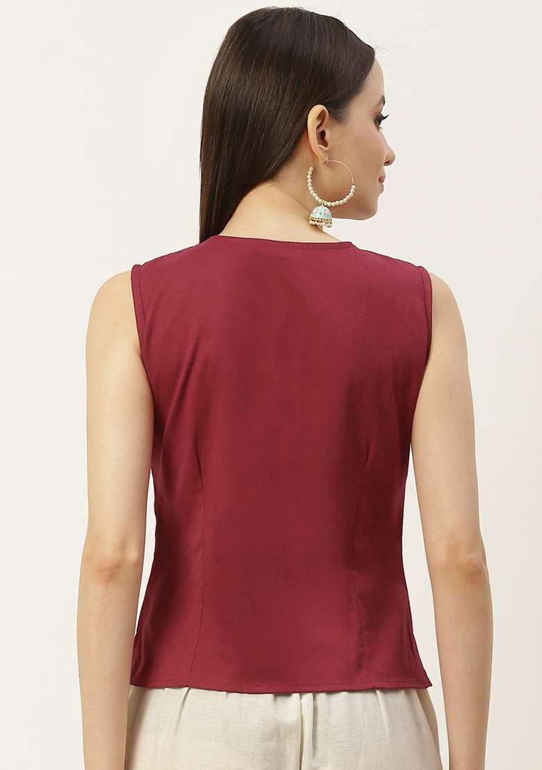 Maroon Solid Cotton Blouse - Indya