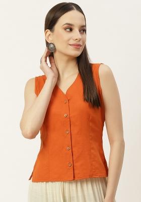 Rust Solid Cotton Blouse