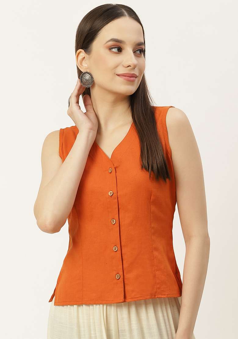 Rust Solid Cotton Blouse - Indya