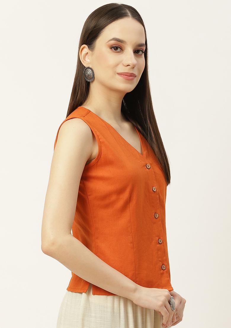 Rust Solid Cotton Blouse - Indya
