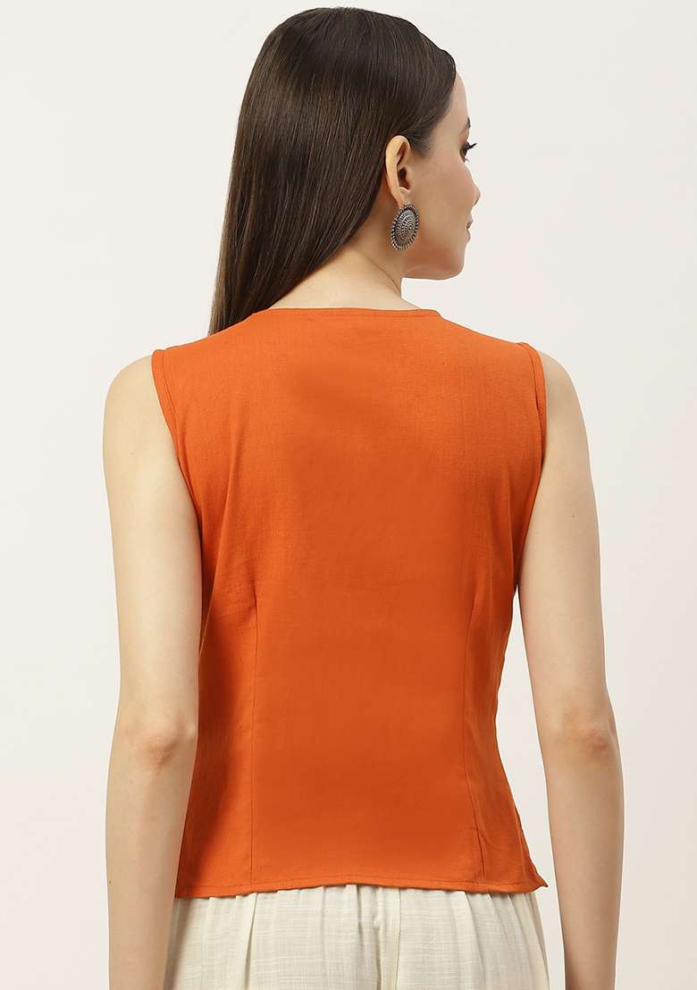 Rust Solid Cotton Blouse - Indya