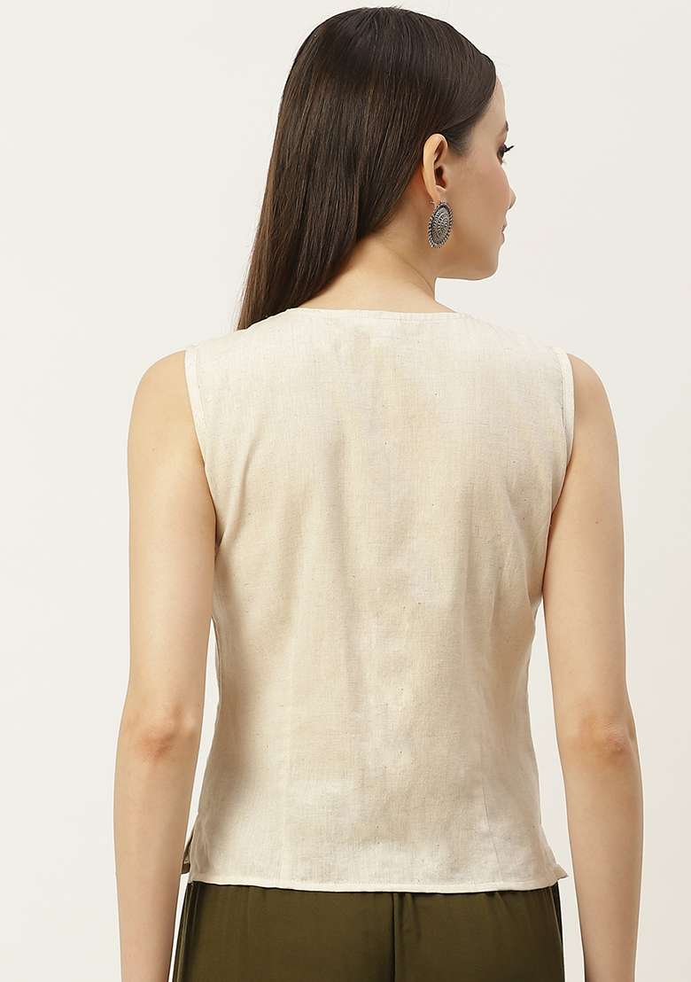 White Solid Cotton Blouse - Indya