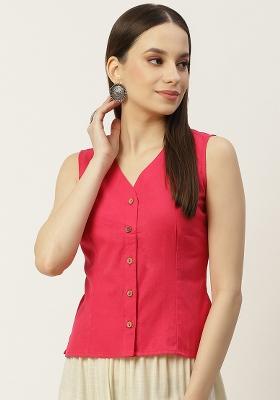 Pink Solid Cotton Blouse