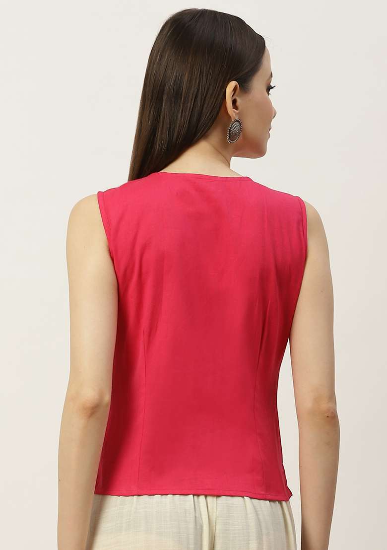 Pink Solid Cotton Blouse - Indya
