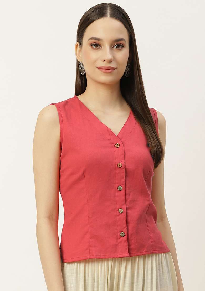 Peach Solid Cotton Blouse - Indya