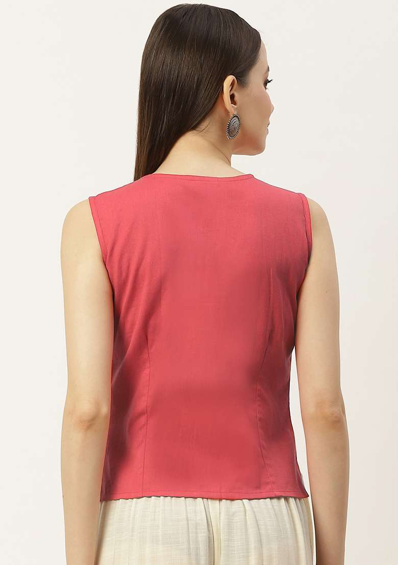 Peach Solid Cotton Blouse - Indya