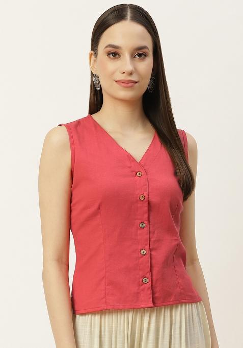 Peach Solid Cotton Blouse