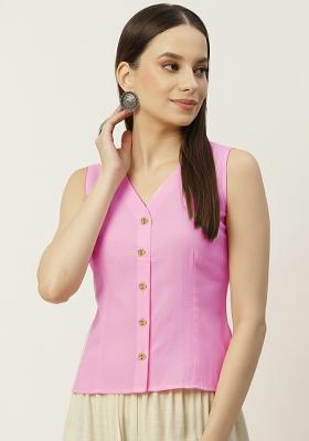 Pink Solid Cotton Blouse