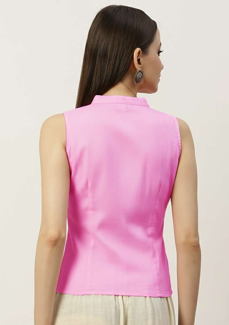 Pink Solid Cotton Blouse - Indya