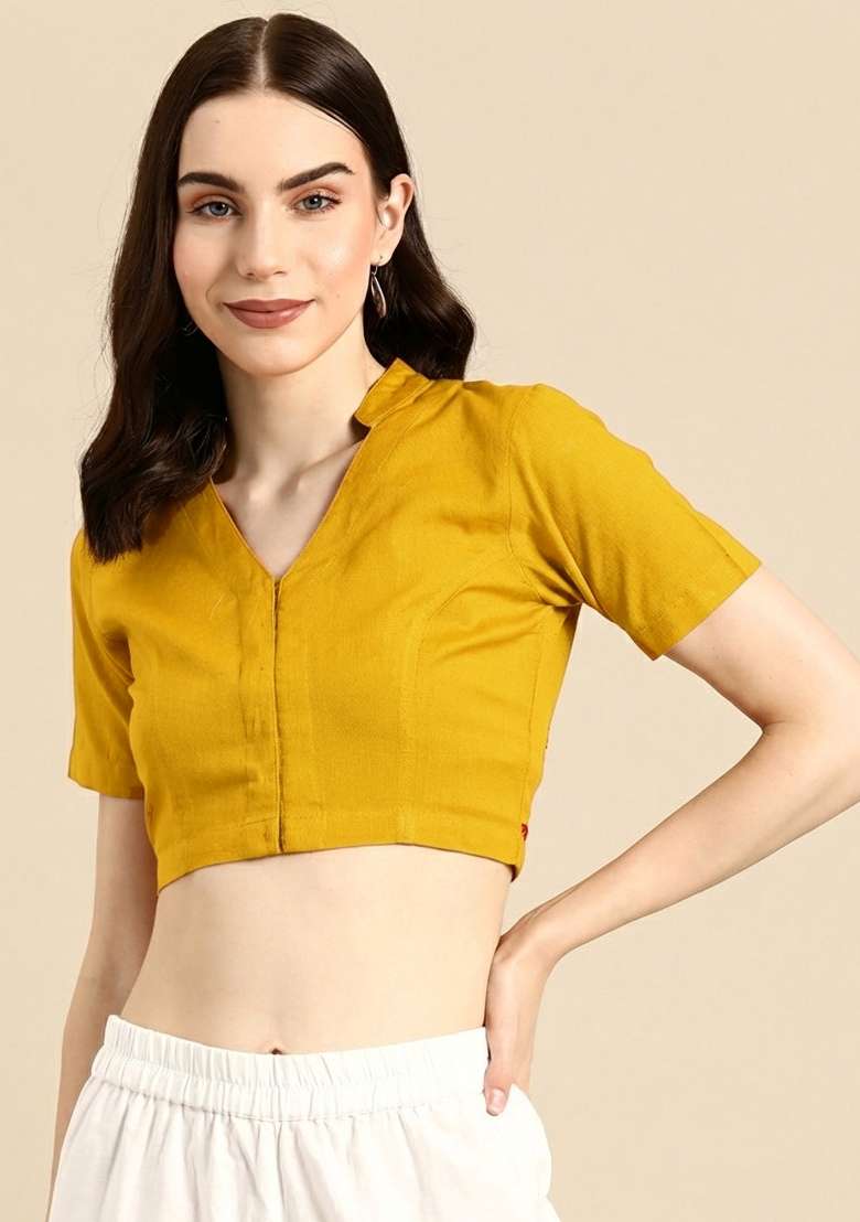 Yellow Embroidery Cotton Blouse - Indya