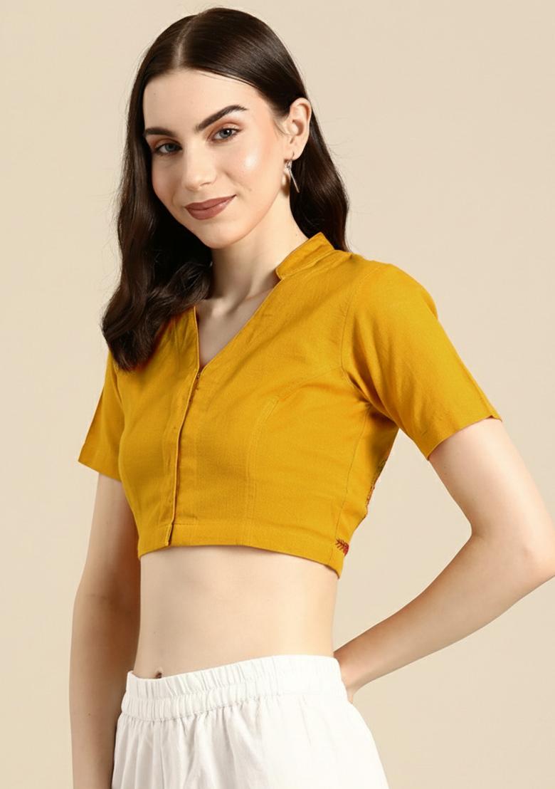Yellow Embroidery Cotton Blouse - Indya