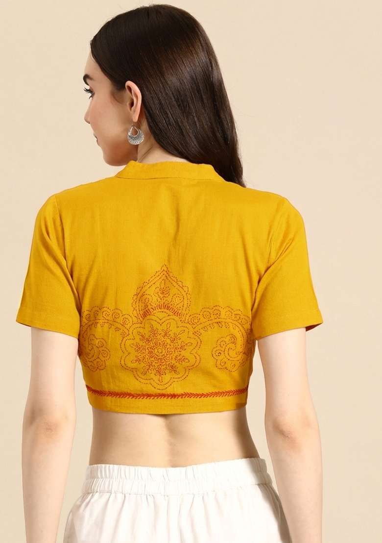 Yellow Embroidery Cotton Blouse - Indya