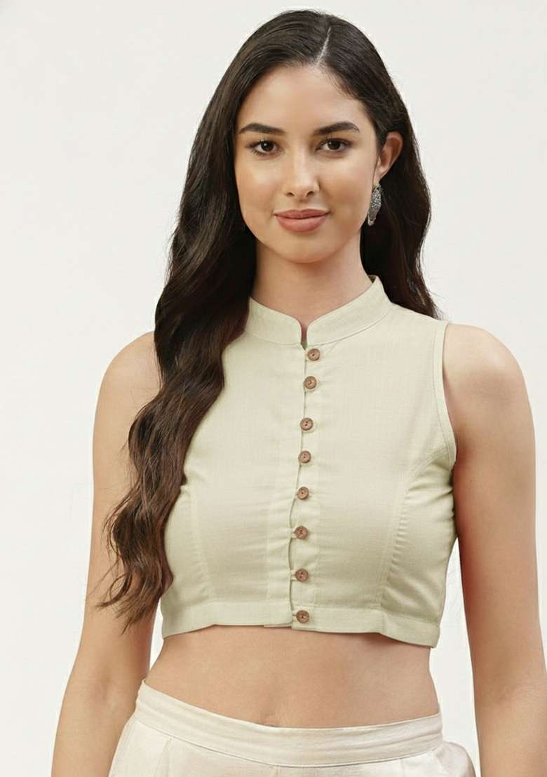 White Plain Cotton Blouse - Indya