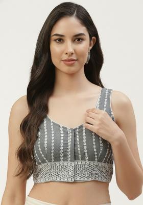 Grey Embroidery Cotton Blouse