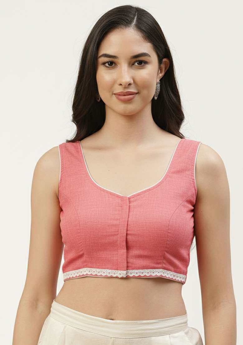 Pink Solid Cotton Blouse - Indya