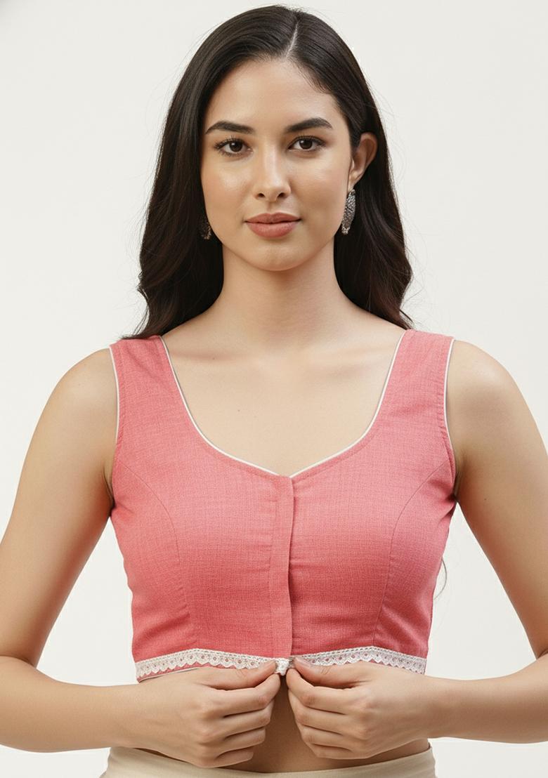 Pink Solid Cotton Blouse - Indya