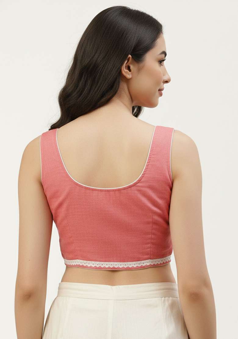 Pink Solid Cotton Blouse - Indya