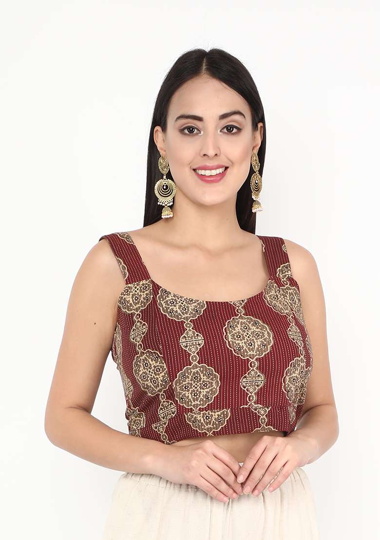 Maroon Printed Cotton Blouse - Indya
