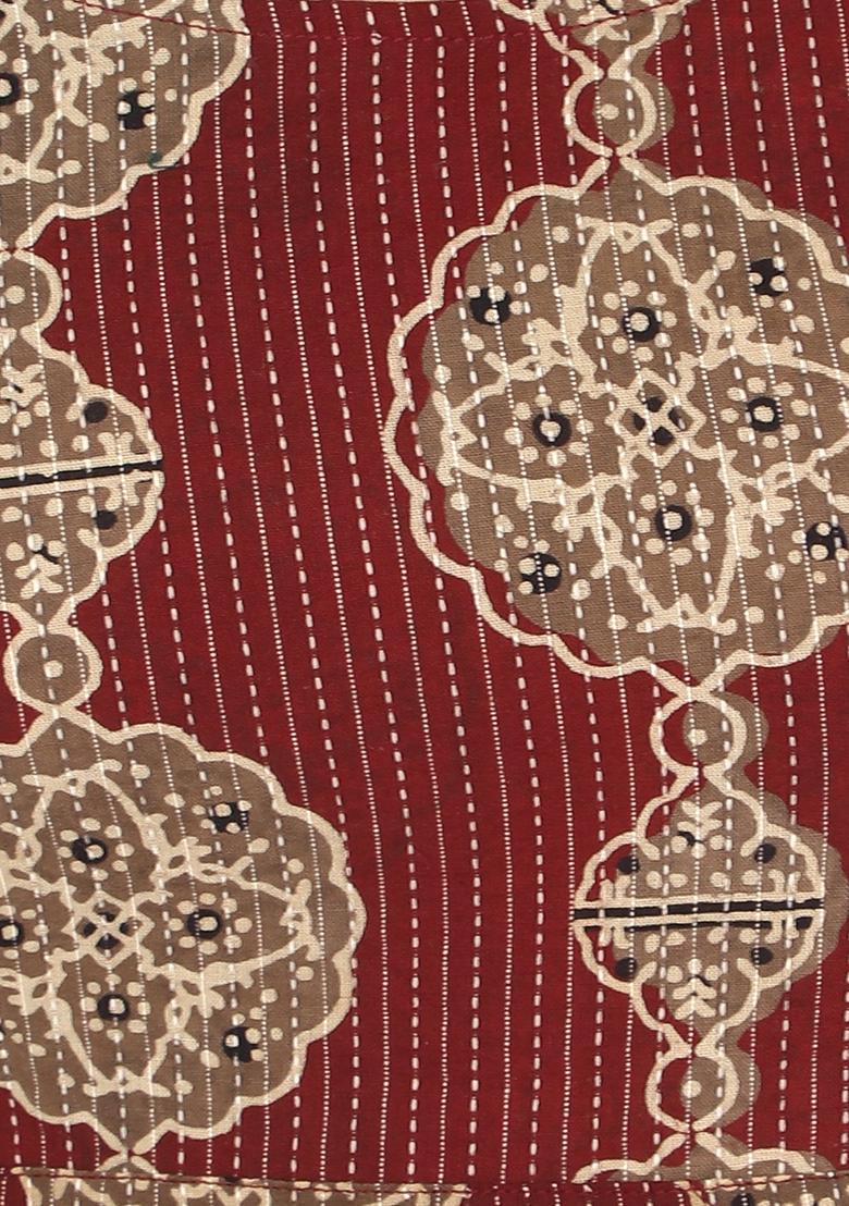 Maroon Printed Cotton Blouse - Indya