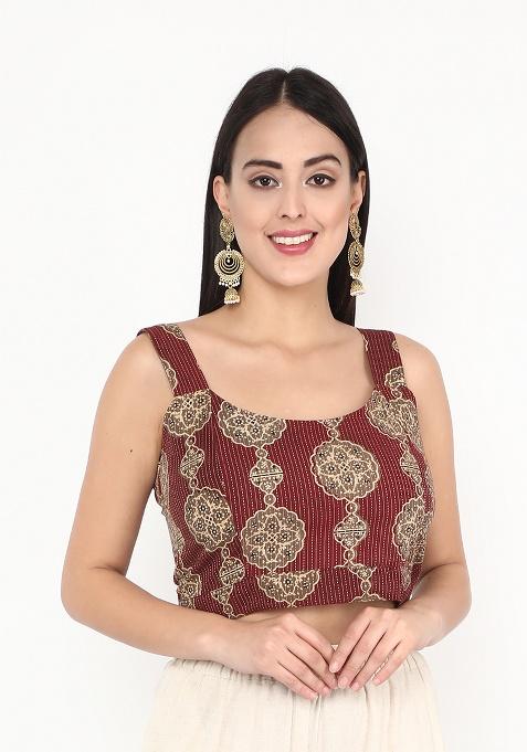 Maroon Printed Cotton Blouse