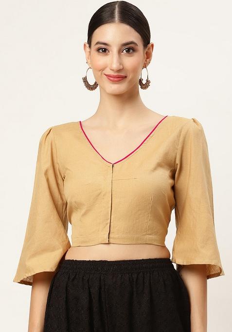 Beige Solid Cotton Blouse
