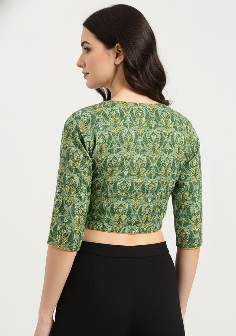 Green Printed Cotton Blouse - Indya