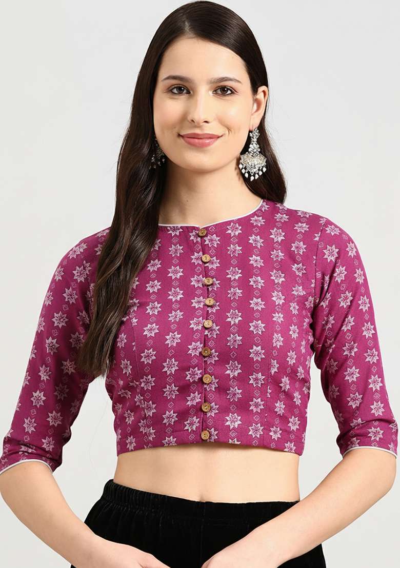 Pink Printed Cotton Blouse - Indya