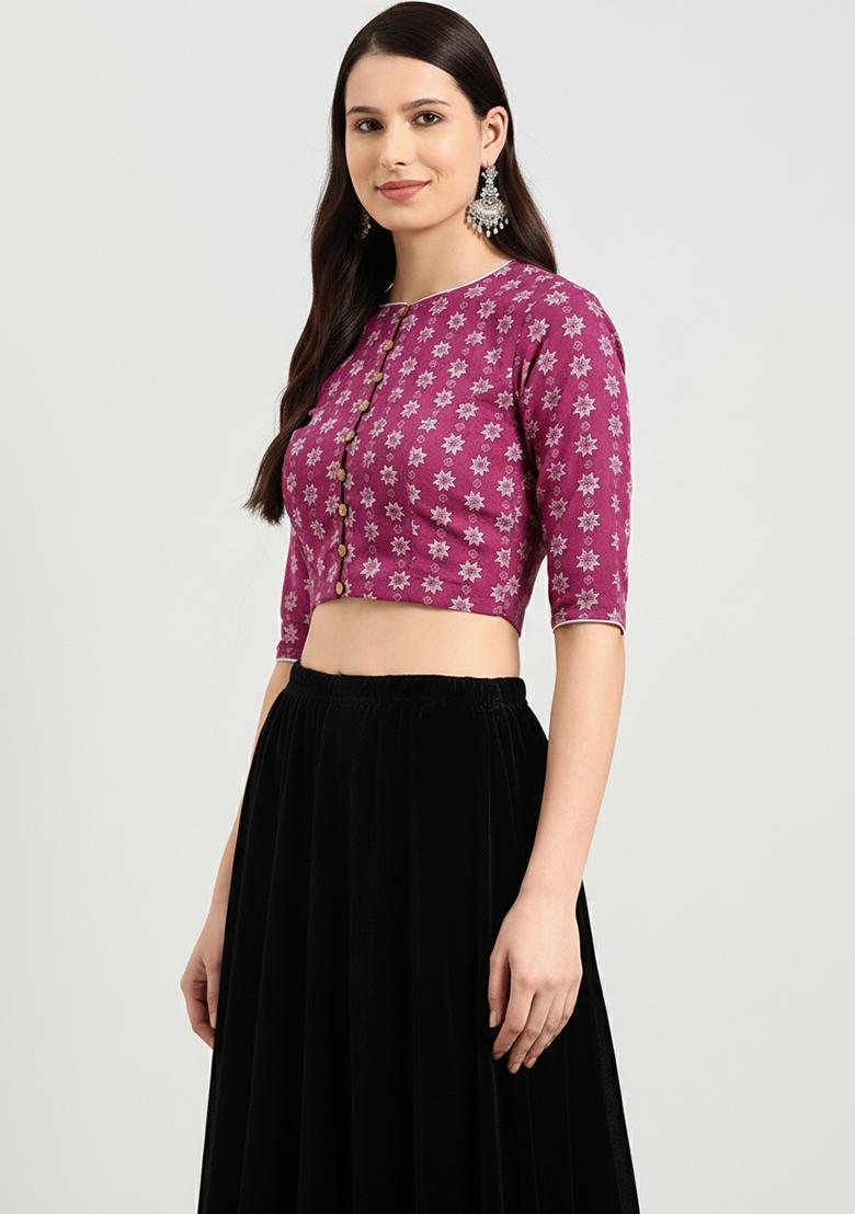 Pink Printed Cotton Blouse - Indya