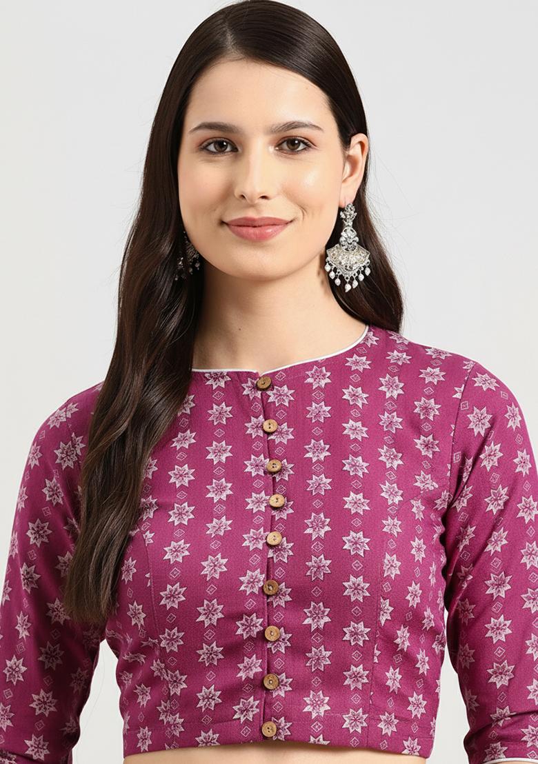 Pink Printed Cotton Blouse - Indya