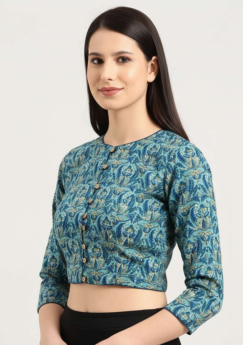 Green Printed Cotton Blouse - Indya
