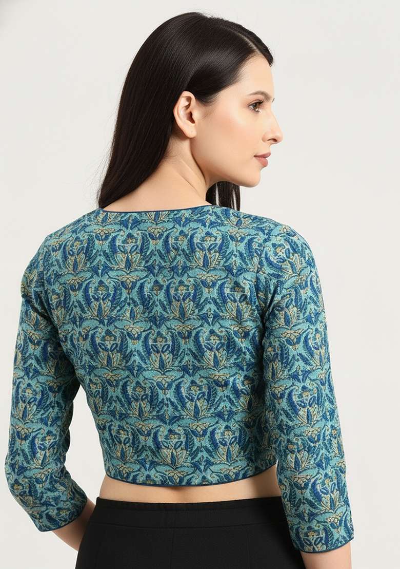 Green Printed Cotton Blouse - Indya