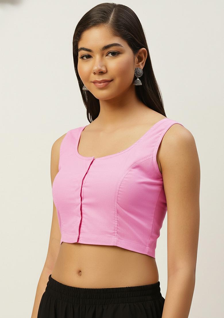 Pink Solid Cotton Blouse - Indya