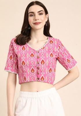 Pink Printed Cotton Blouse