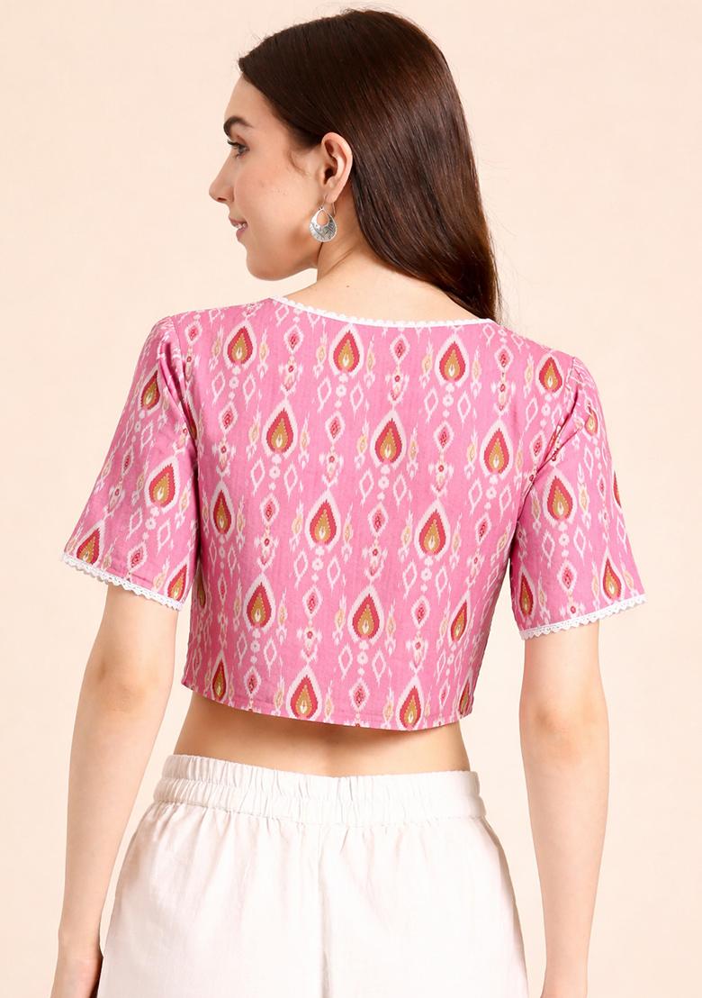Pink Printed Cotton Blouse - Indya