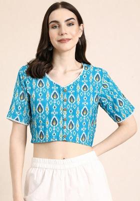 Blue Printed Cotton Blouse