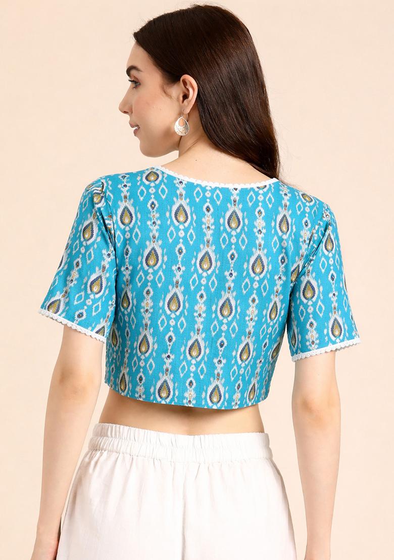 Blue Printed Cotton Blouse - Indya