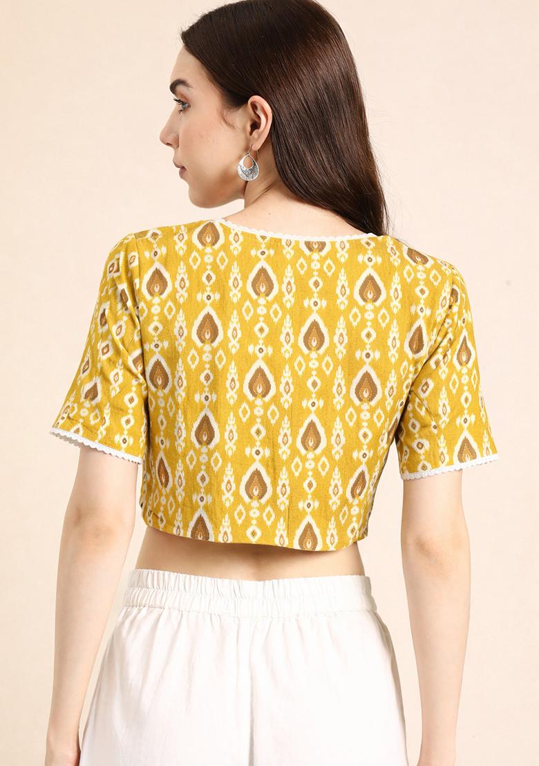 Yellow Printed Cotton Blouse - Indya