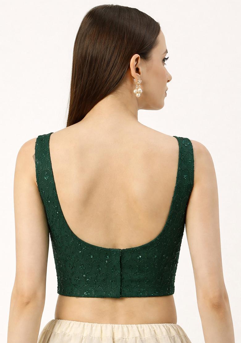 Green Embroidery Rayon Blouse - Indya