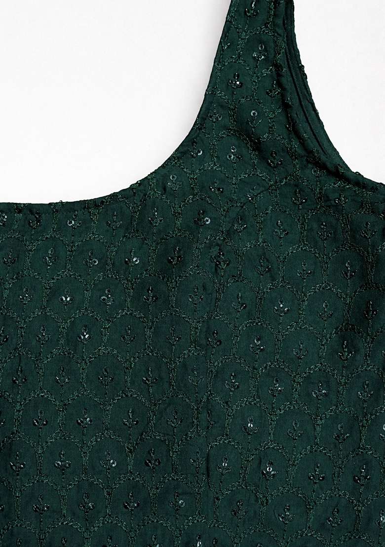 Green Embroidery Rayon Blouse - Indya