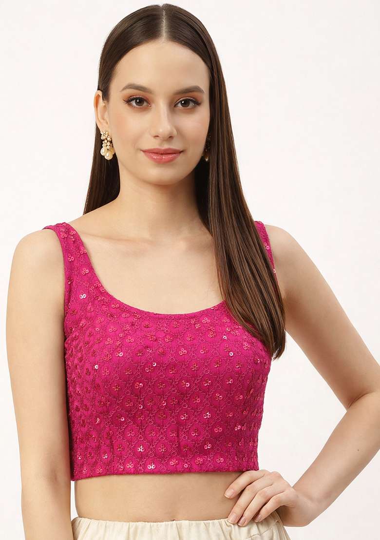 Pink Embroidery Rayon Blouse - Indya