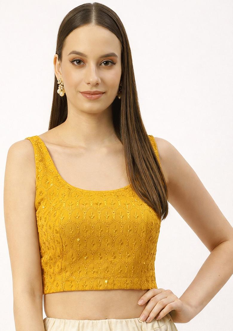 Yellow Embroidery Rayon Blouse - Indya
