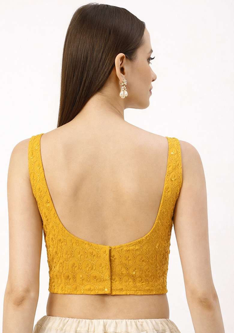 Yellow Embroidery Rayon Blouse - Indya