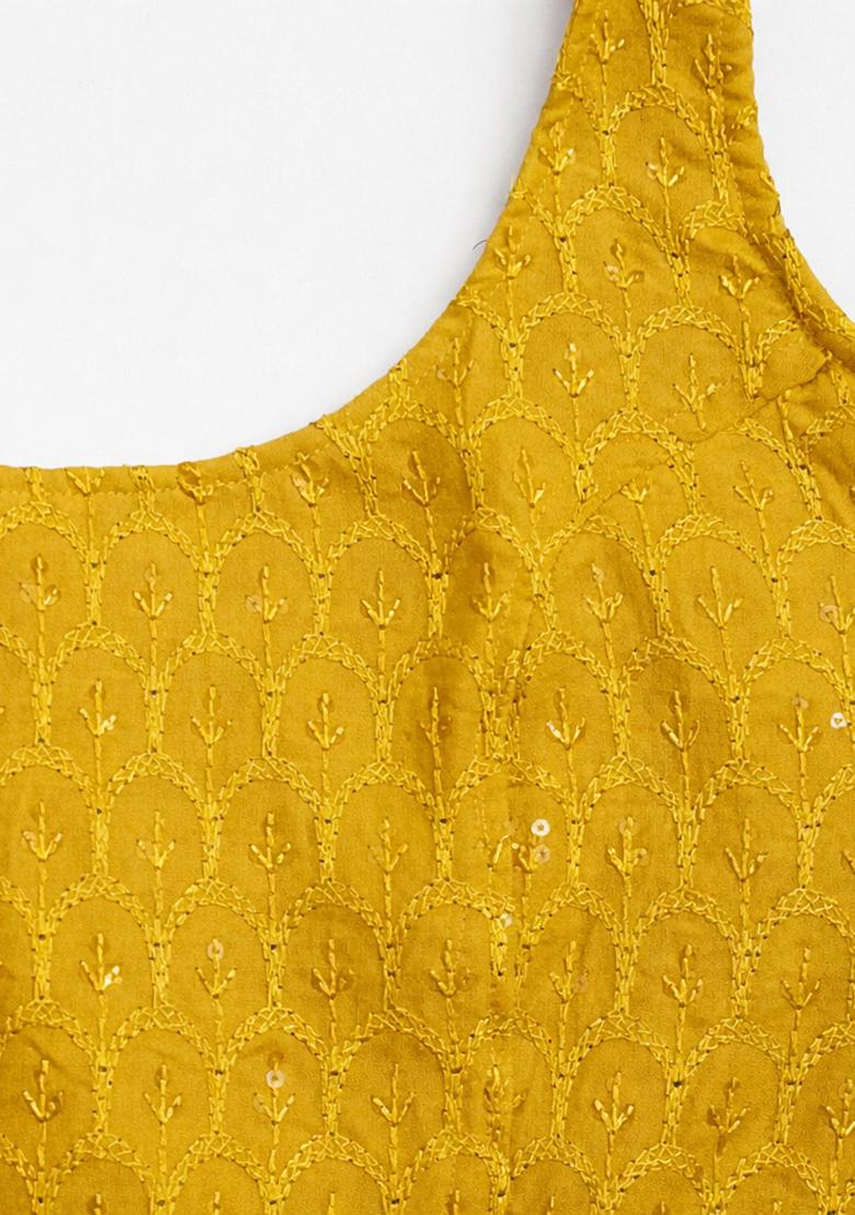 Yellow Embroidery Rayon Blouse - Indya