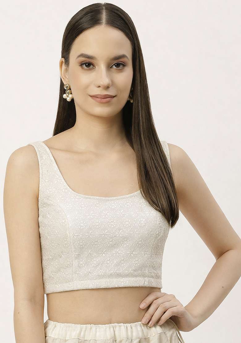 White Embroidery Rayon Blouse - Indya