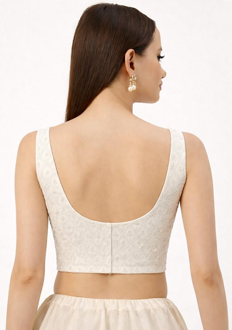 White Embroidery Rayon Blouse - Indya