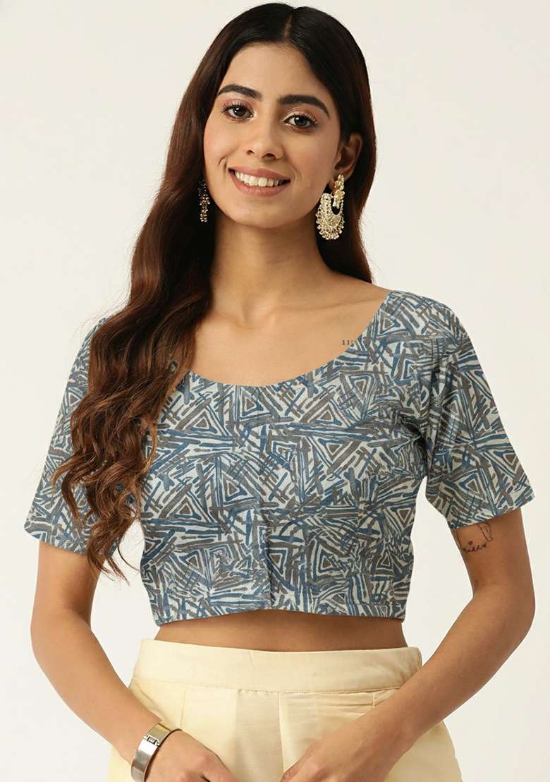Grey Printed Cotton Blouse - Indya