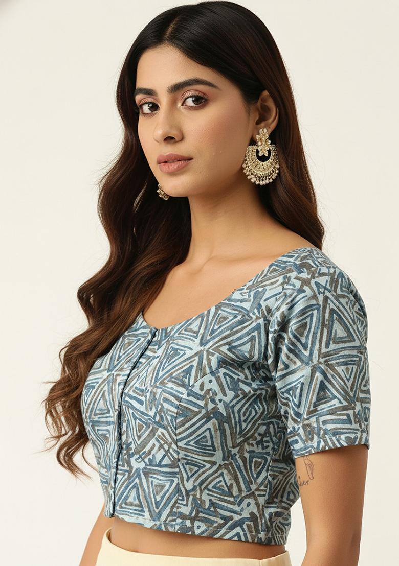 Grey Printed Cotton Blouse - Indya