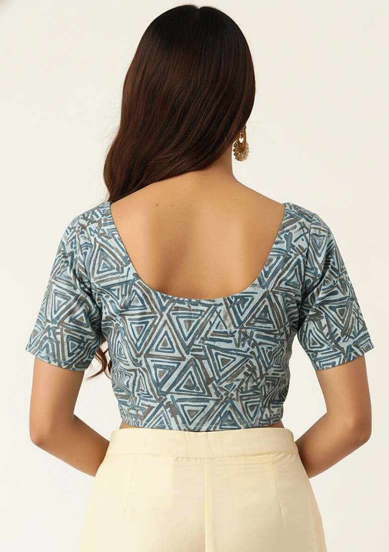 Grey Printed Cotton Blouse - Indya