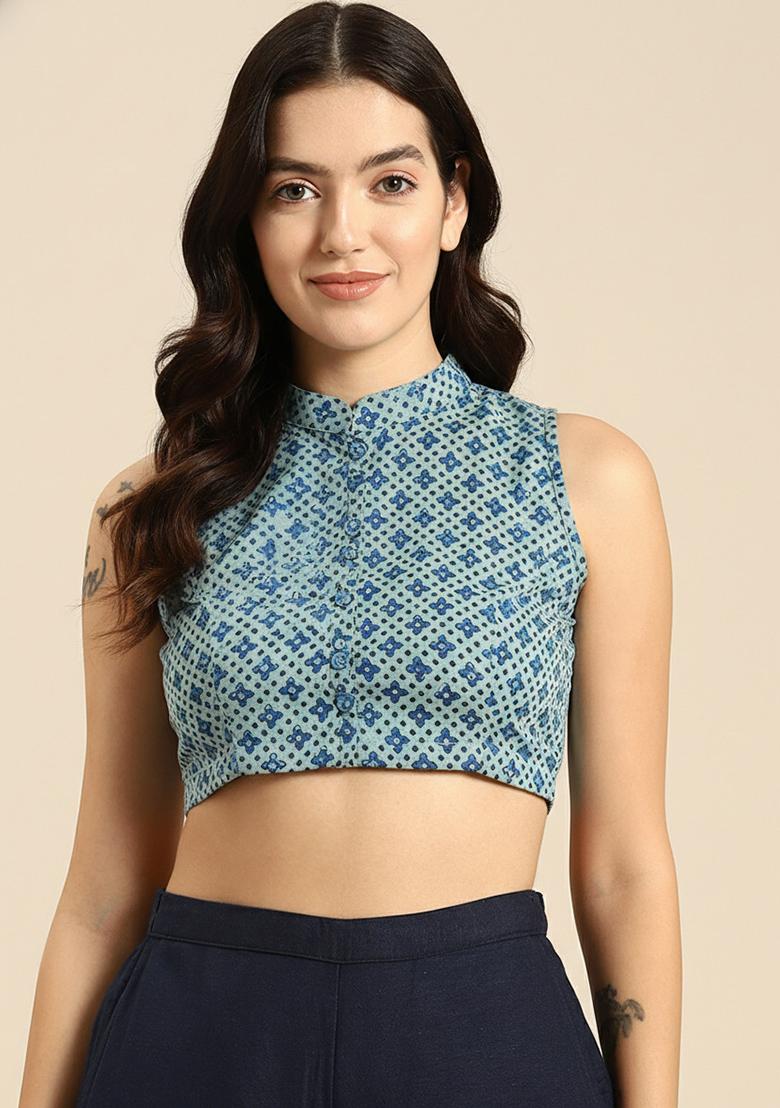 Green Printed Cotton Blouse - Indya