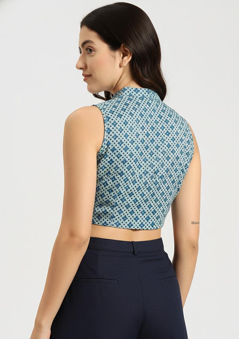 Green Printed Cotton Blouse - Indya
